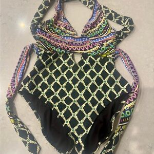 Trina Turk Black One-Piece Swimsuit with Multicolor Trim